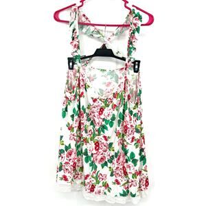 Matilda Jane Size XXL Tank Top Criss Cross Back‎ White Pink Floral Print Crochet